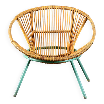 Fauteuil en rotin piètement métal
