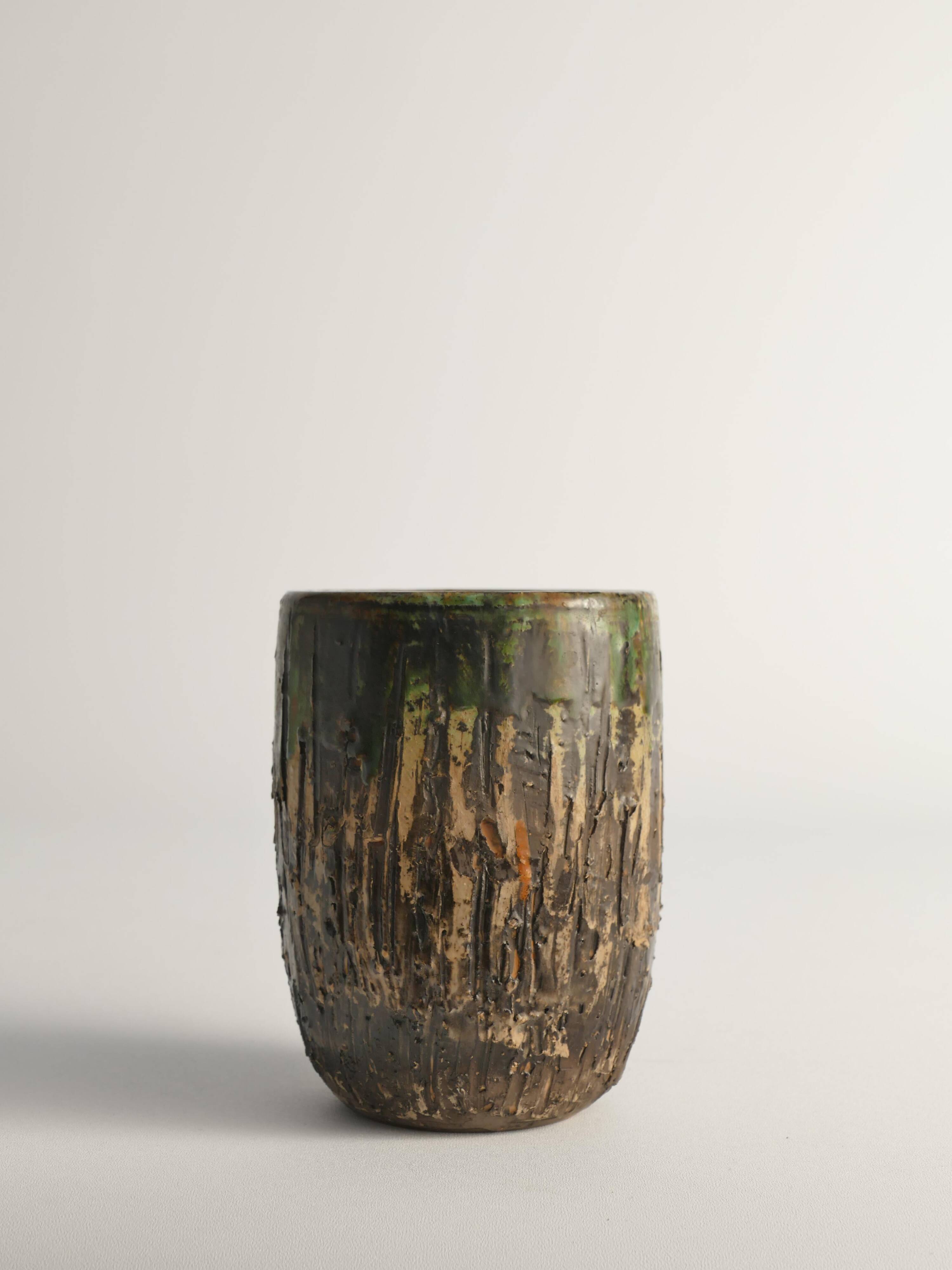 Unique Scandinavian Modern Brutalist Stoneware Vase by Tilgmans, Sweden 1960s