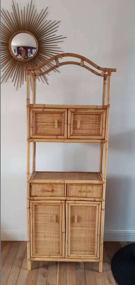 Rattan stand shelf and canning 50s