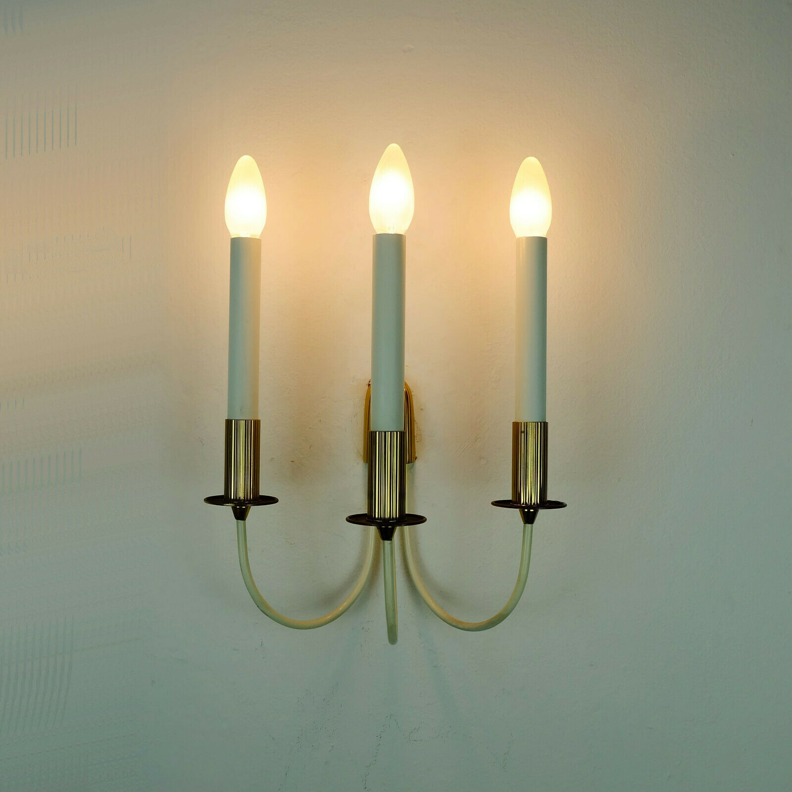 Mid century sconce wall lamp brass white metal vintage cinema light / 2 available