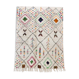 Moroccan Berber carpet azilal ecru with diamonds and colorful patterns 300x188cm