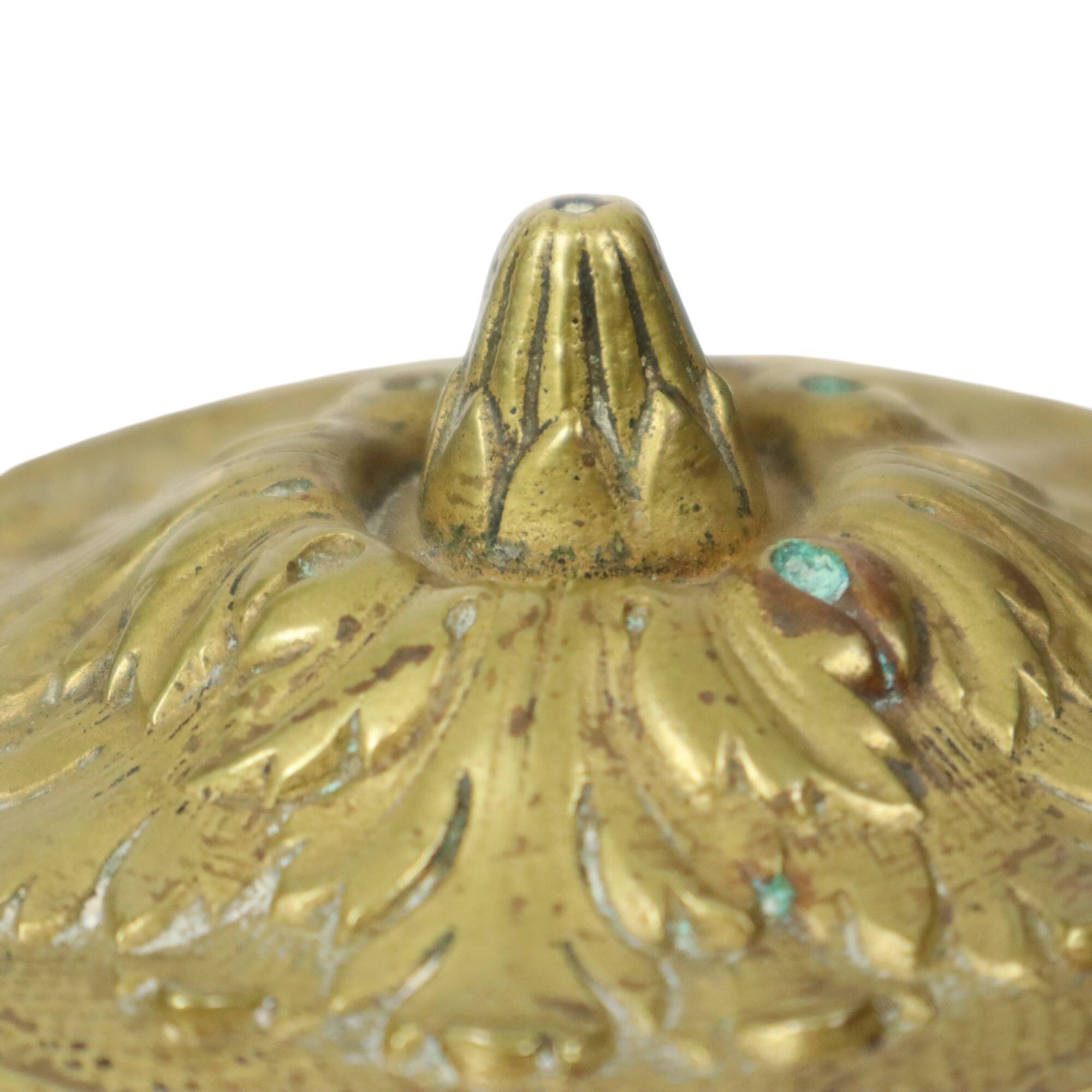 Old Brass Cup Goblet with Lid Mythical Figure 14cm