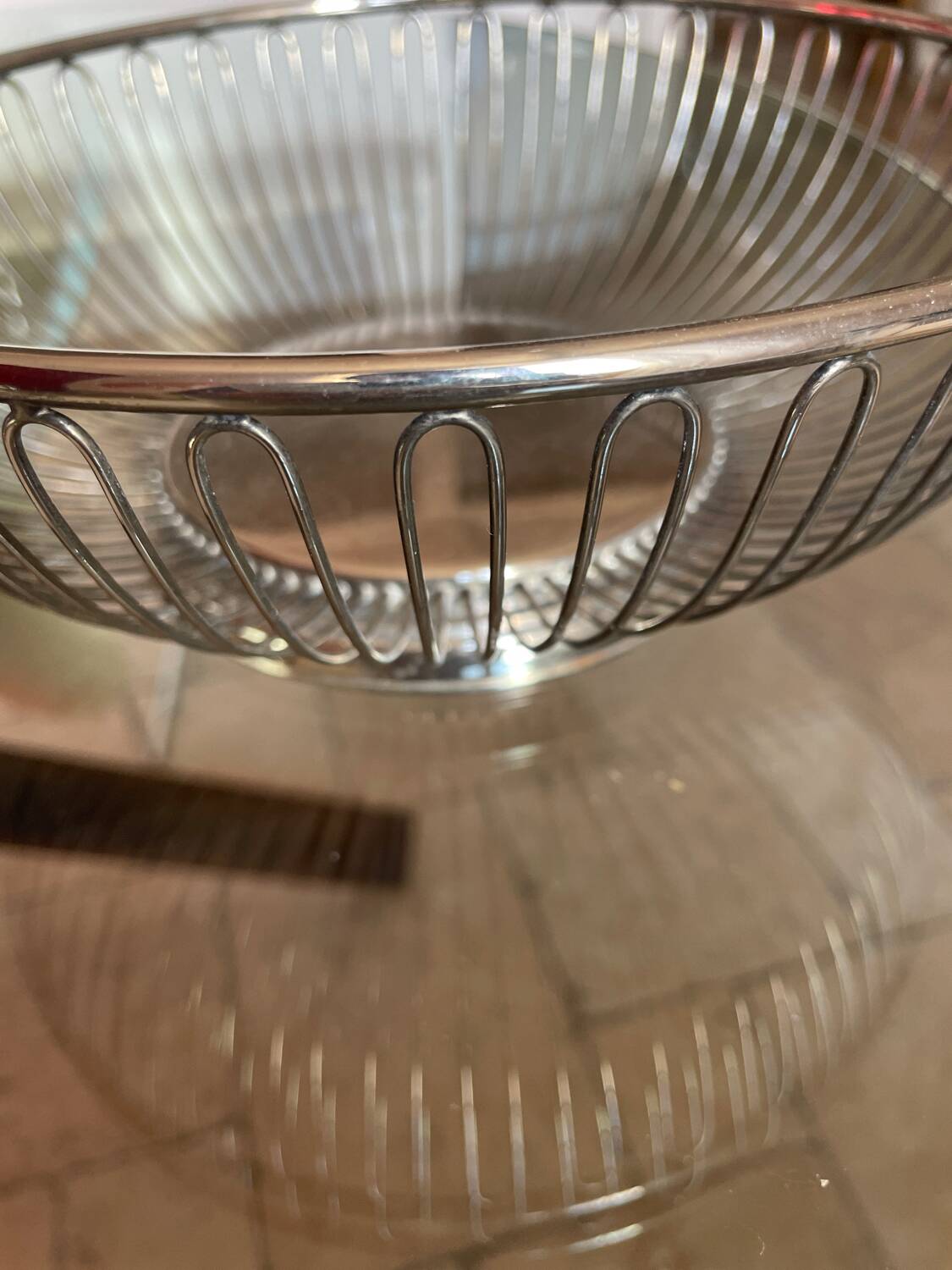 Silver metal fruit basket