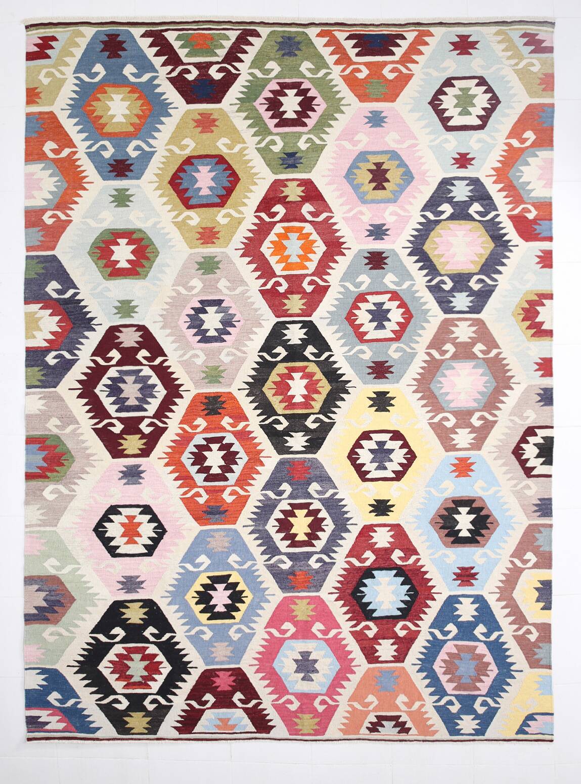 Turkish Geometric Tribal Vintage Kilim Rug, 254x348Cm