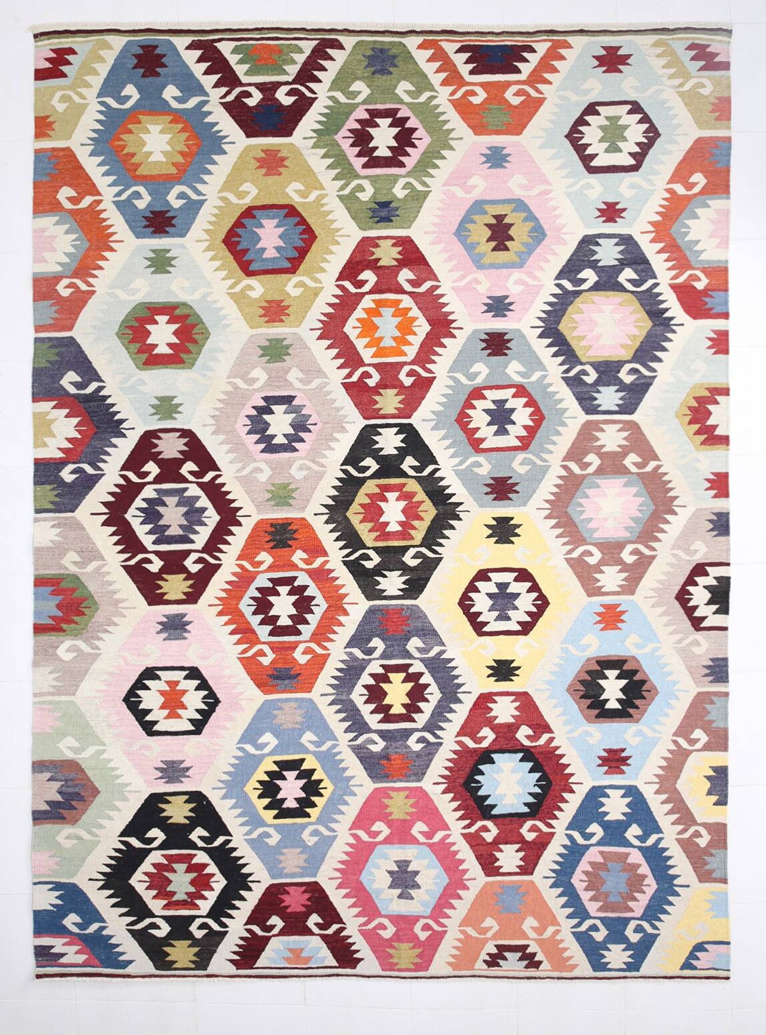 Turkish Geometric Tribal Vintage Kilim Rug, 254x348Cm
