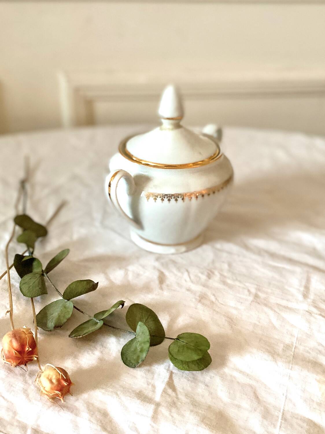 Fine porcelain sugar bowl from sologne france