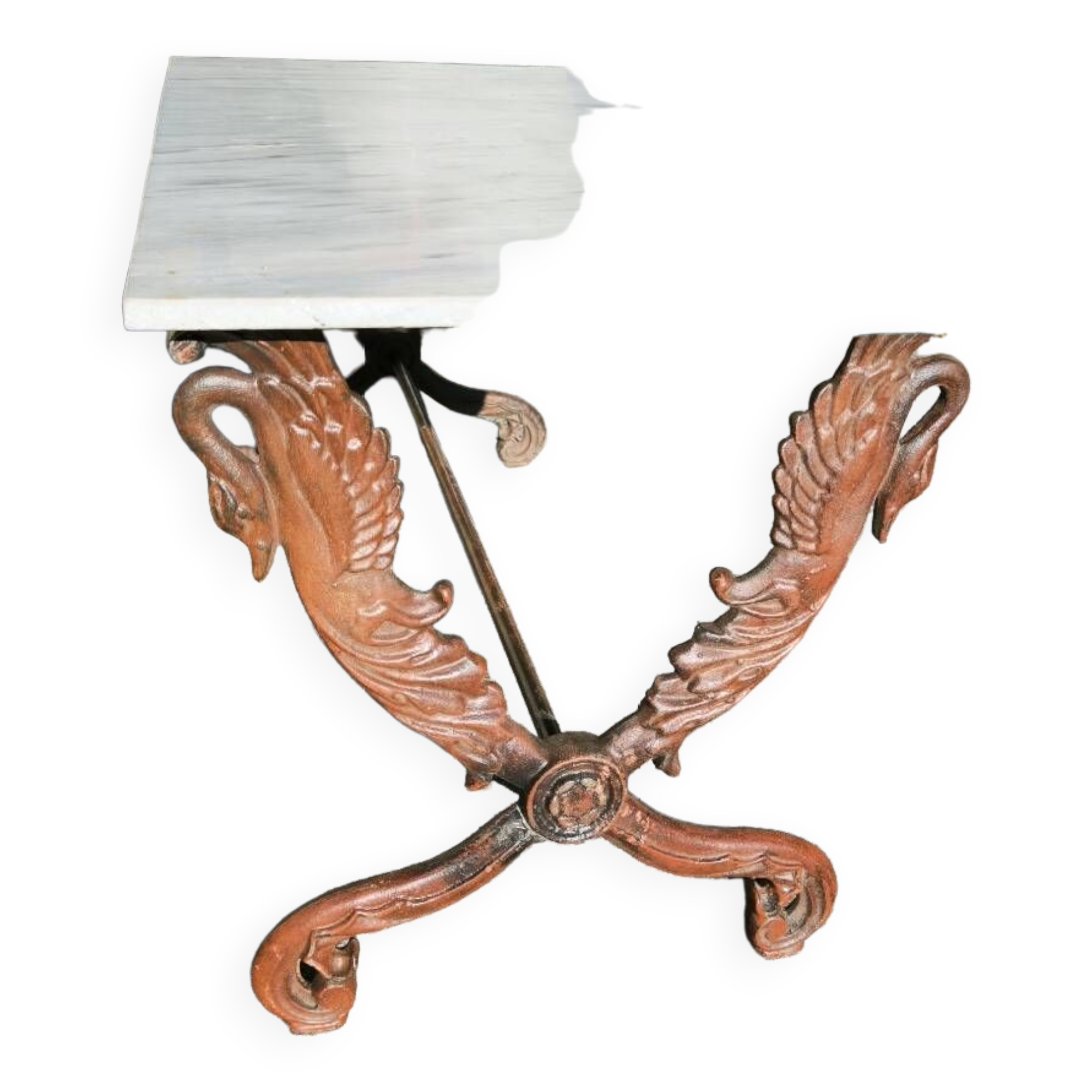 Cast iron and marble swan-neck coffee table