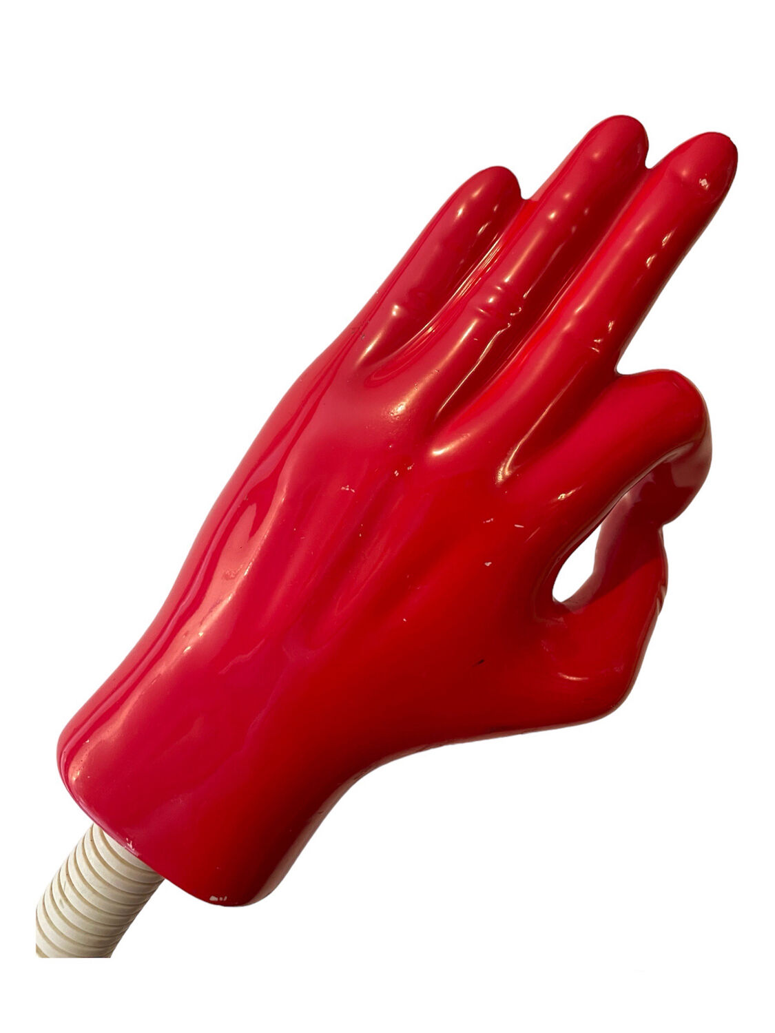 Articulated desk lamp in the shape of a vintage red and white hand