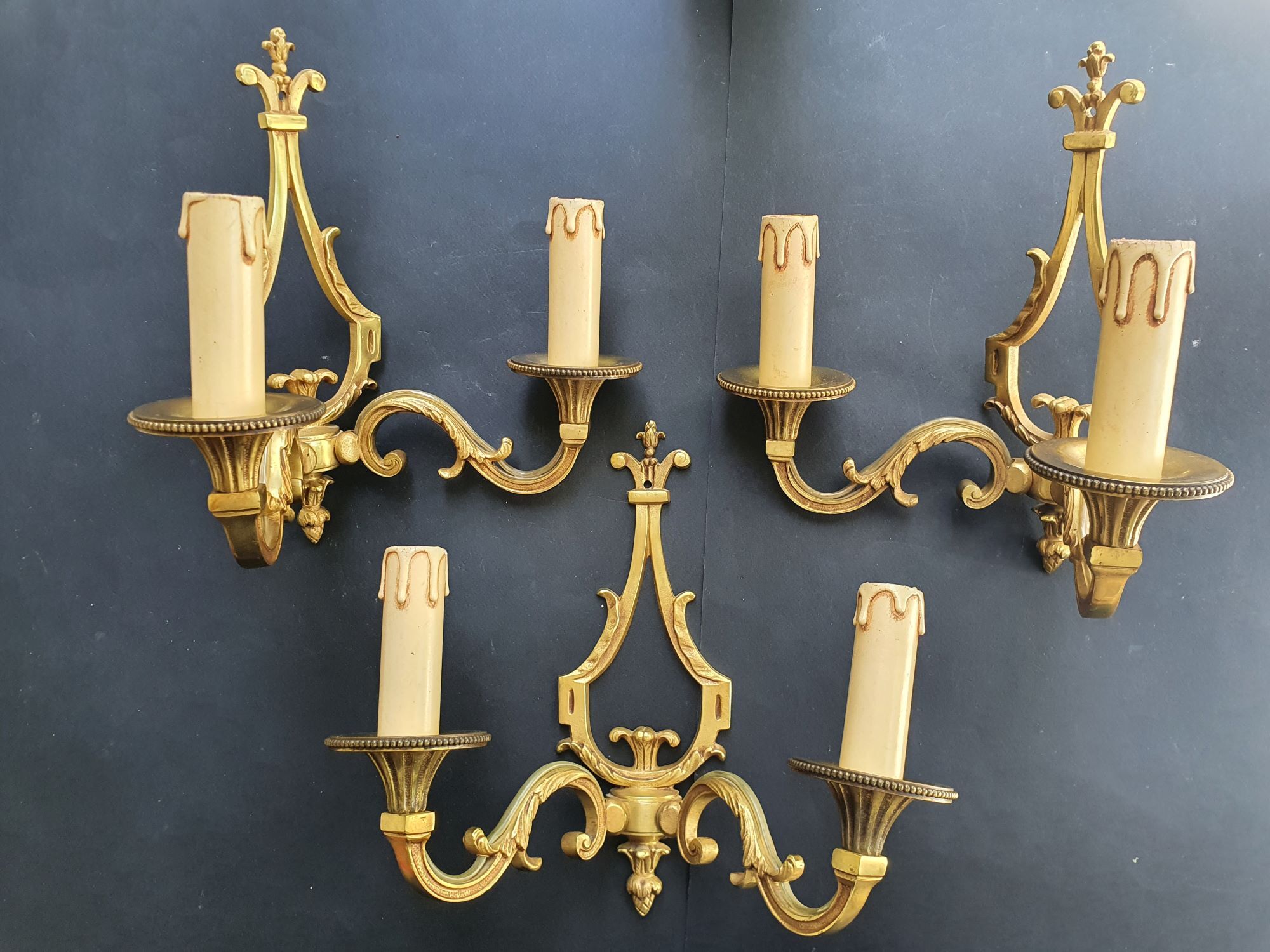 Three Louis XVI bronze wall sconces by Lucien Gau, Paris, antique.