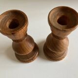 Pair of Scandinavian turned wooden baluster candlesticks 1970