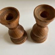 Pair of turned wooden baluster candlesticks, Scandinavian 1970s.