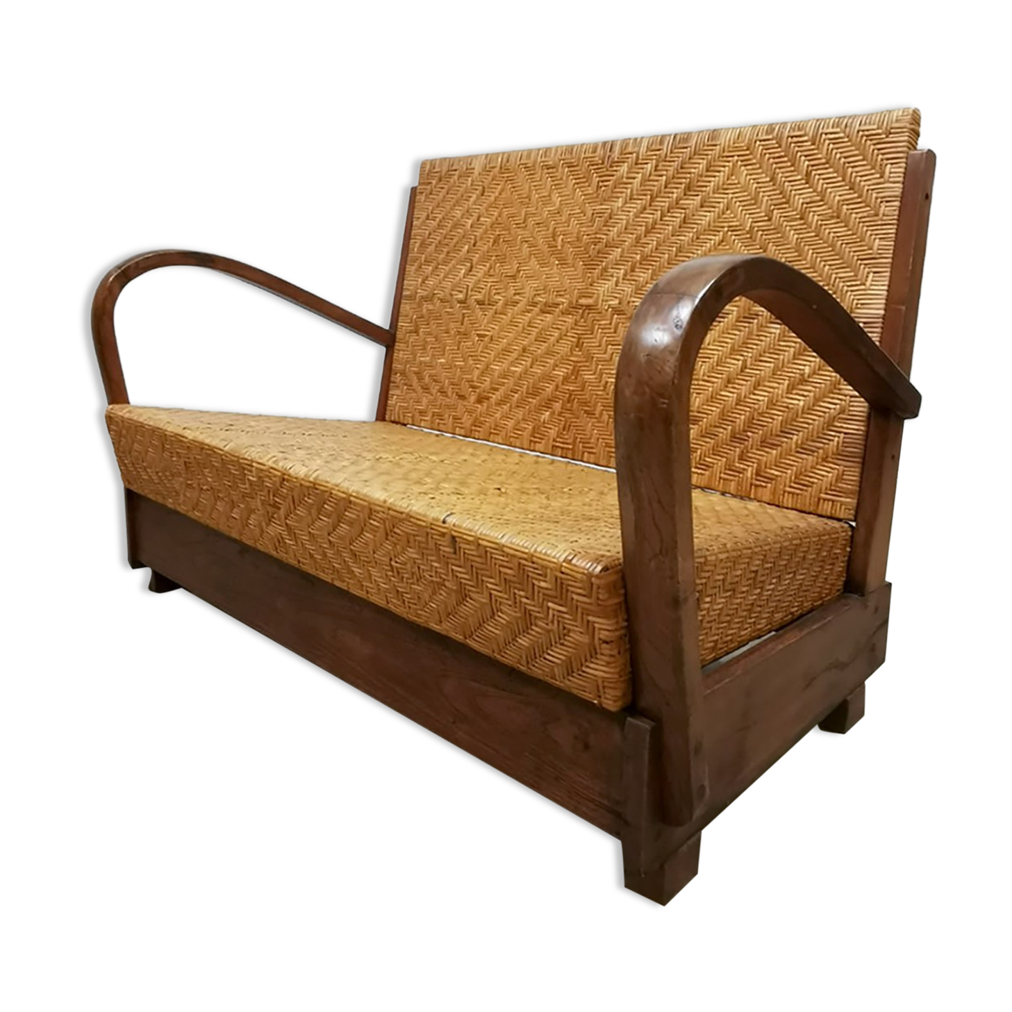 Art deco rattan woven British colonial sofa