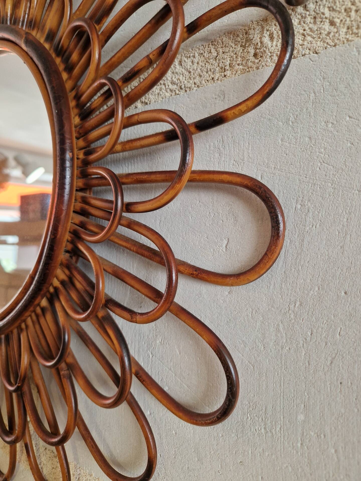 Ancien Miroir En Rotin