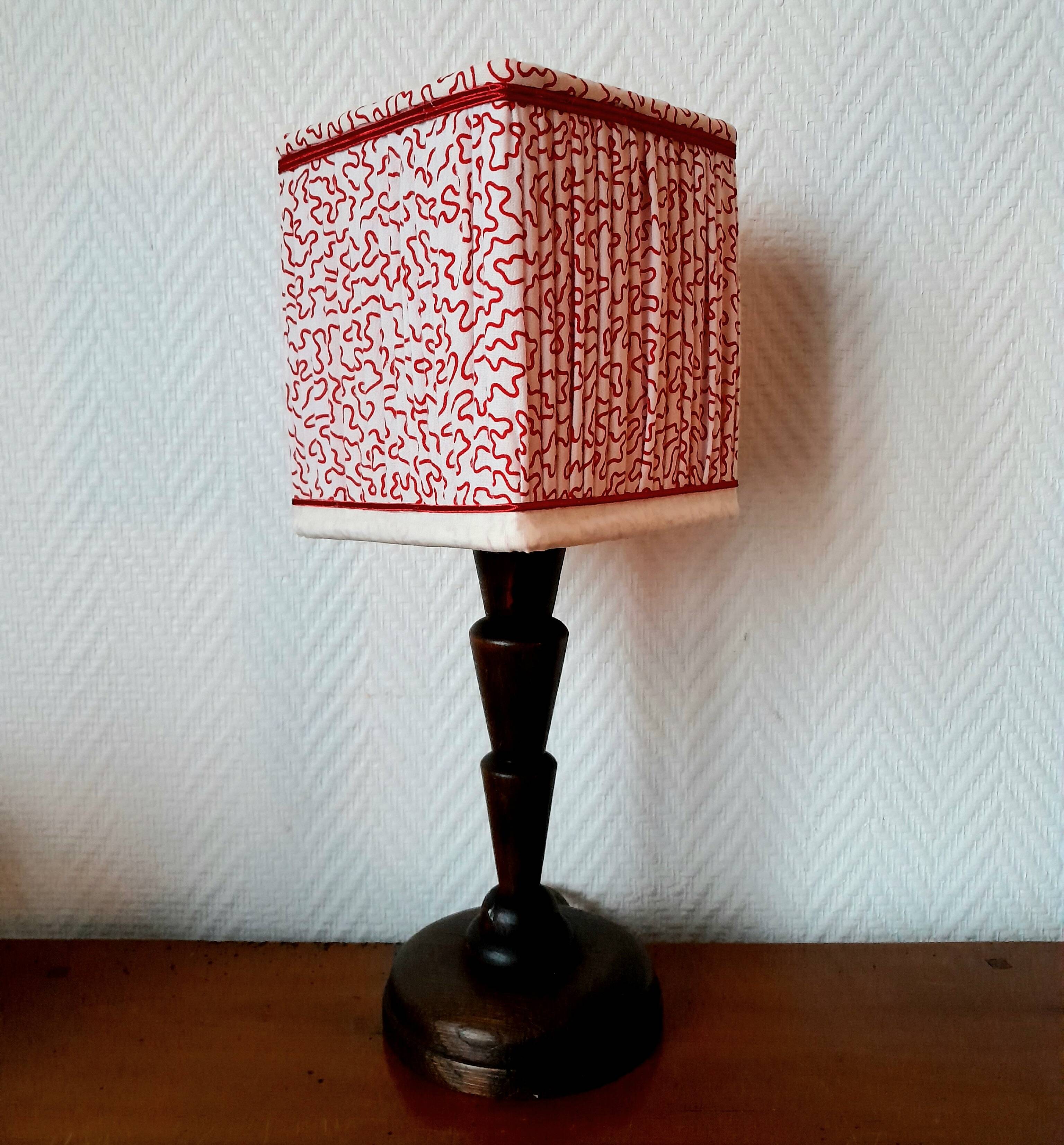 Art Deco wooden lamp and couture lampshade