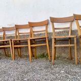 Set of 8 old light wood bistro chairs years 1957 stamps