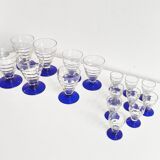 Série 16 verres anciens pied bleu cobalt Art Déco