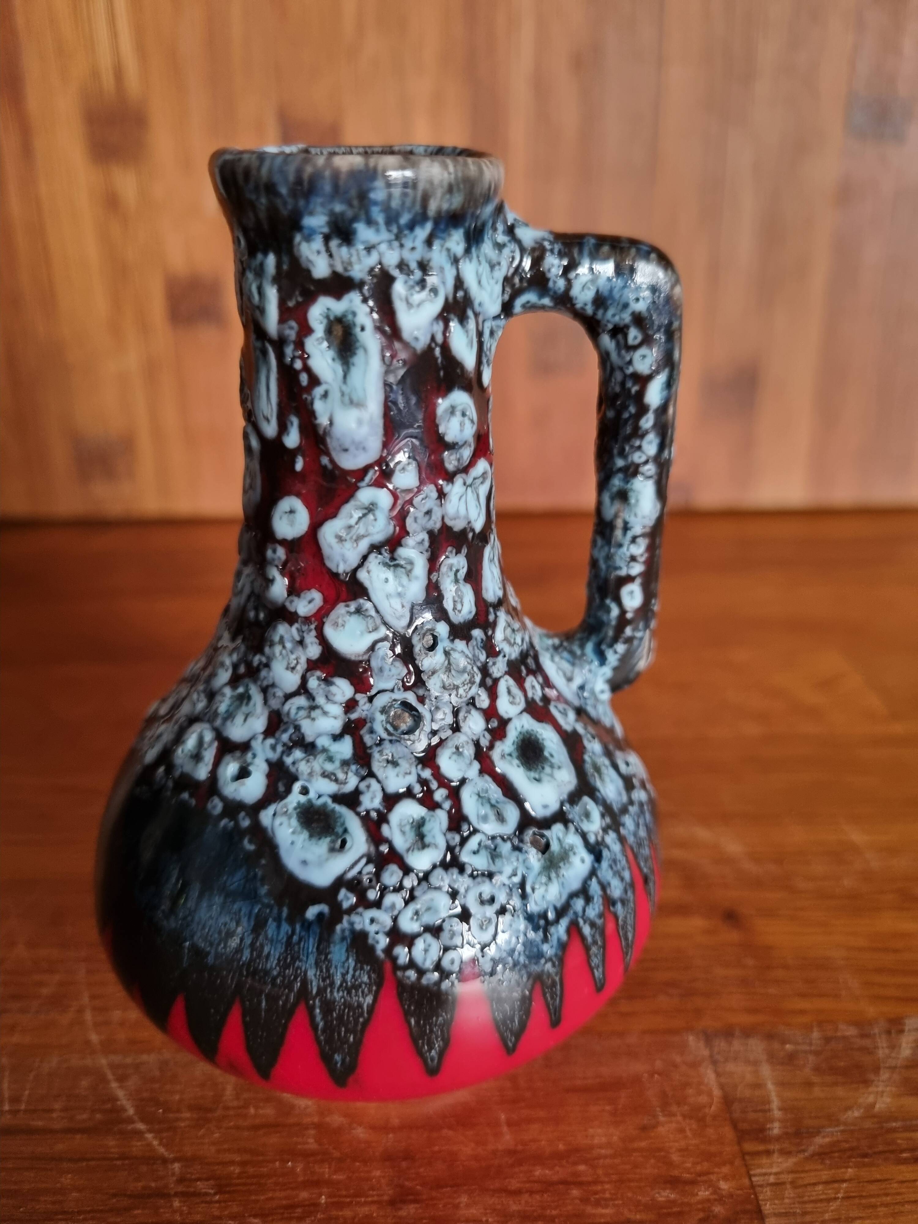 Small vintage red and gray flamed vase