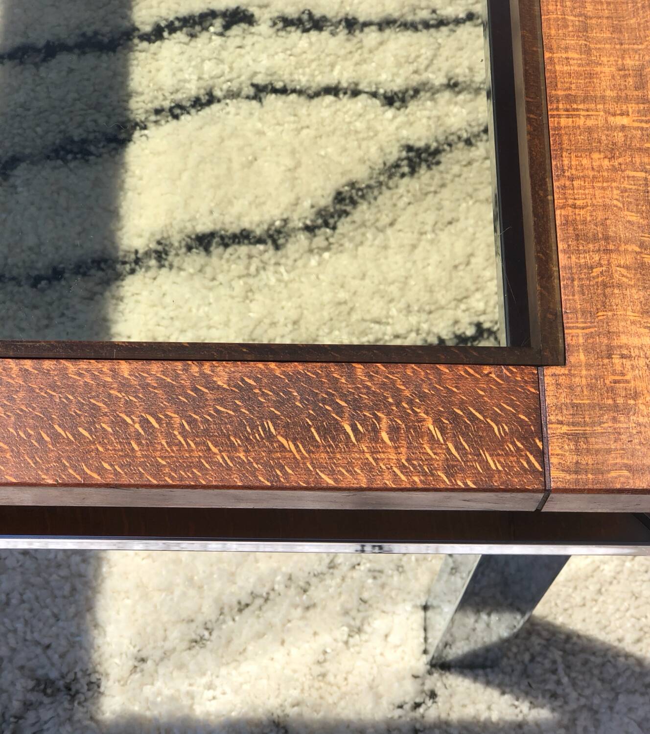 Vintage rectangular coffee table 1970 chrome, wood & smoked glass