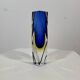 Murano flavio poli vase carré vintage en verre bleu et jaune