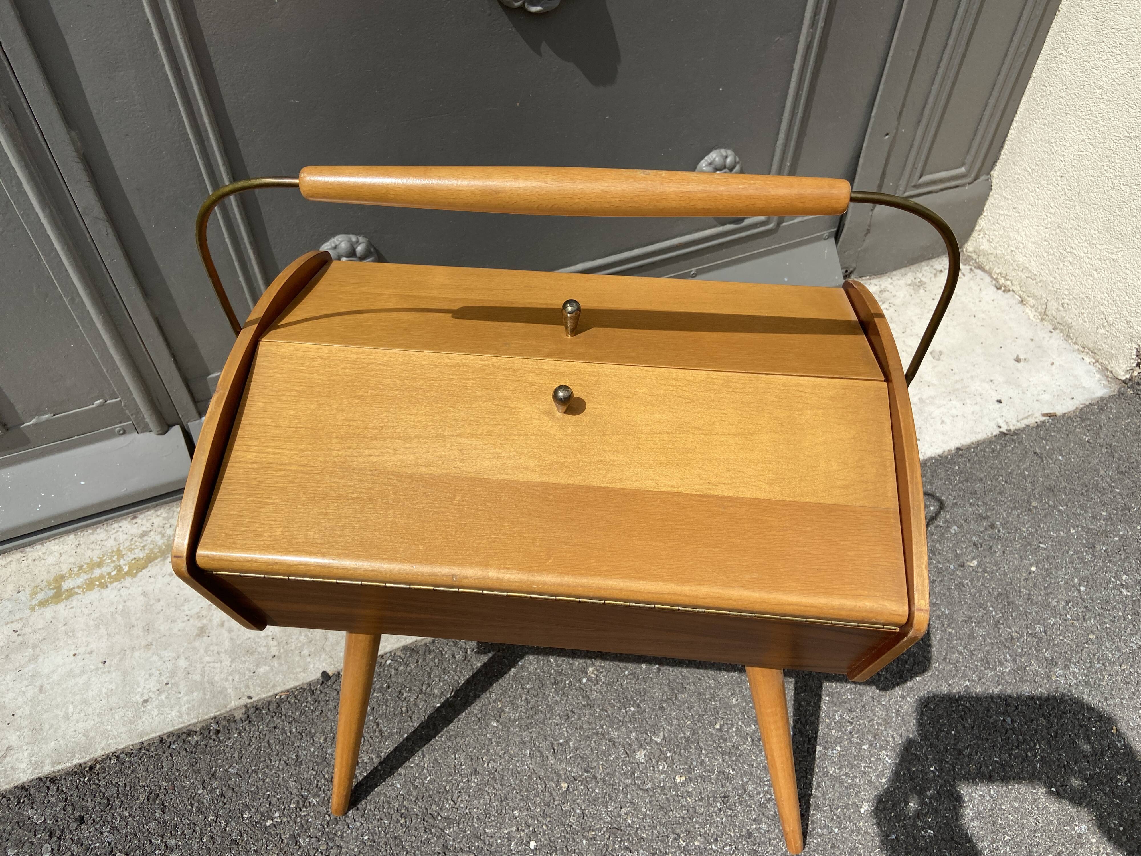 Scandinavian vintage worker compas feet sewing box