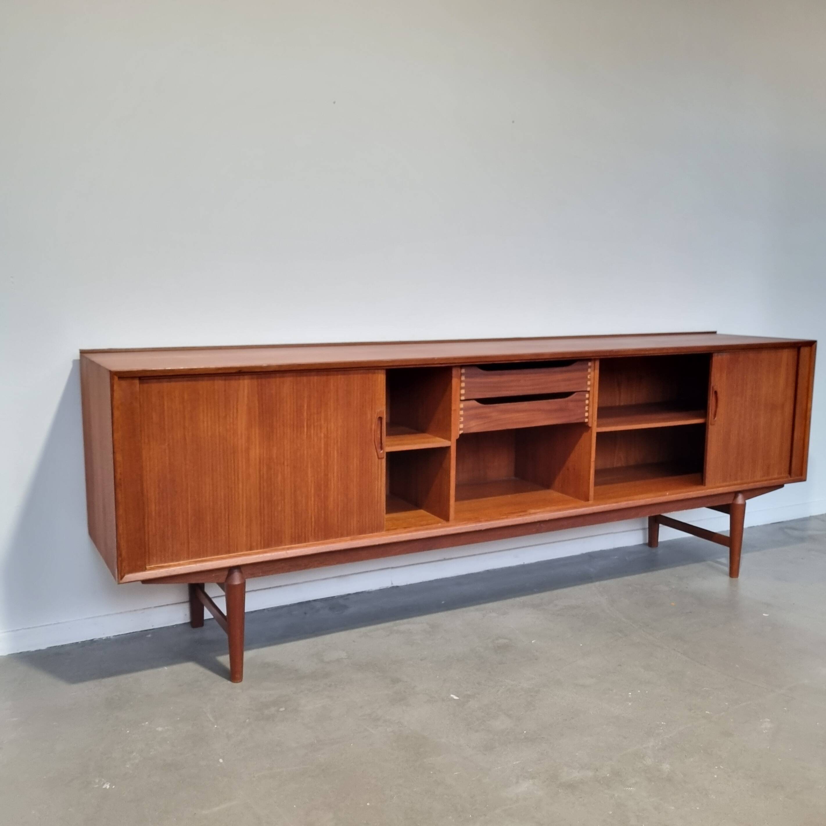 X-Large teak sideboard with tambour doors, Omer lefevre 1960s Belgium