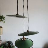 Trio pendant lights in enamelled industrial sheet metal