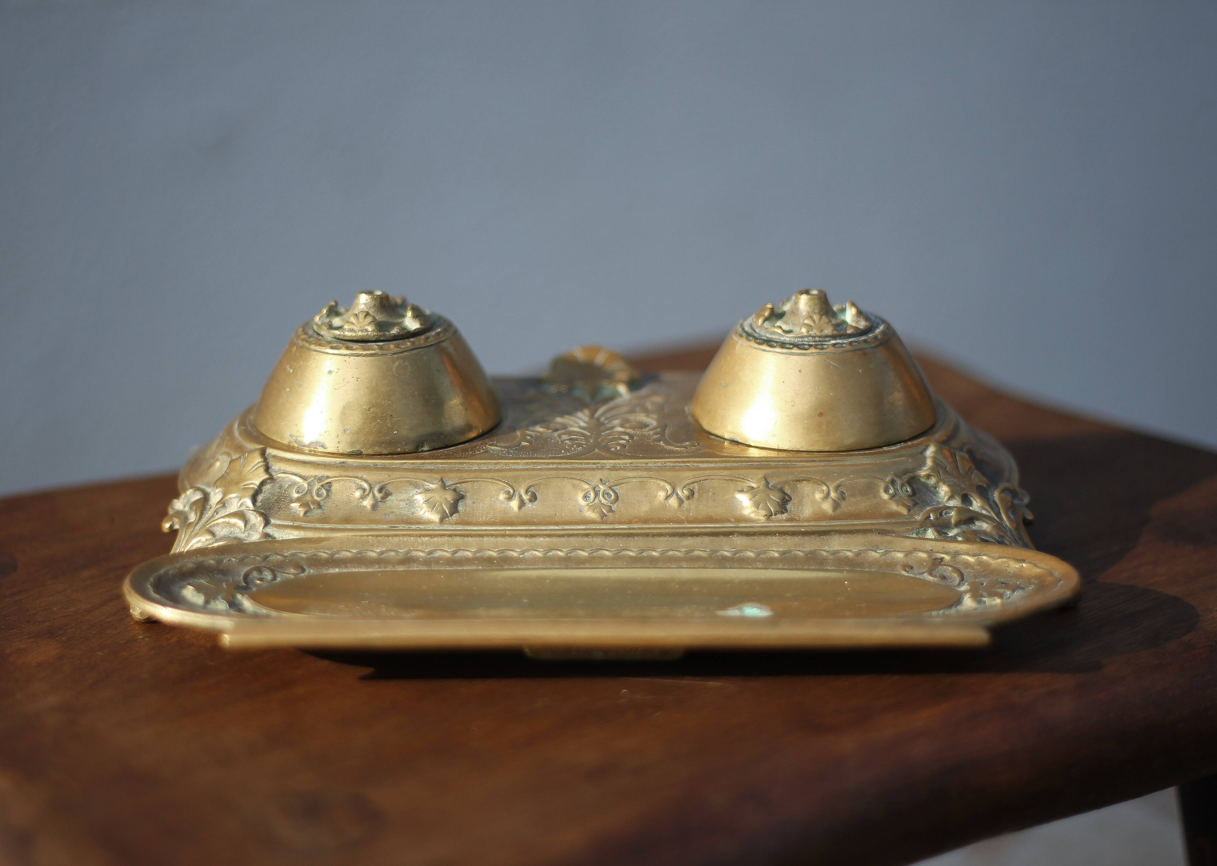 Carpe diem bronze inkwell, rocaille inkwell, office decor, collection, inkwell