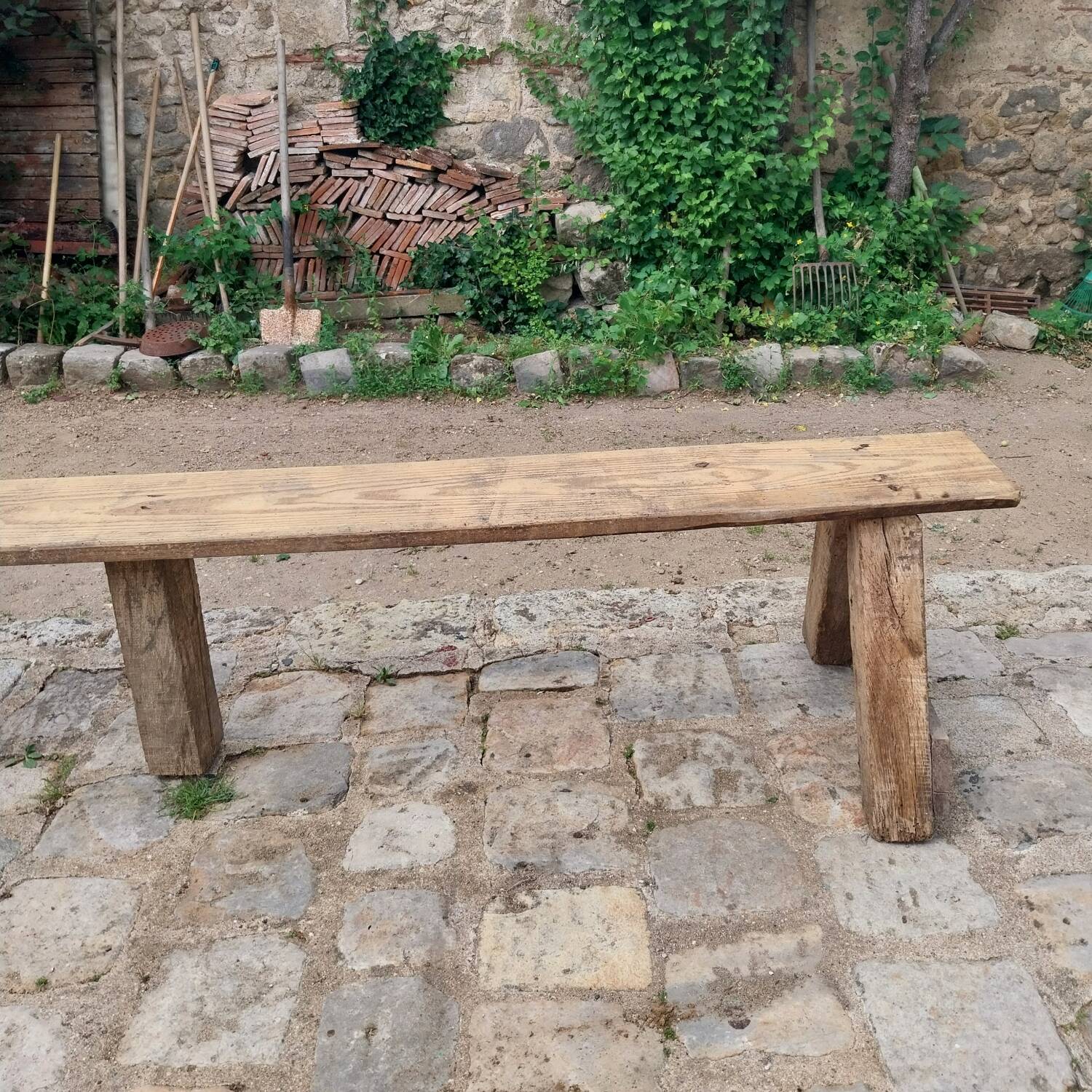 Grand banc ancien bois brut