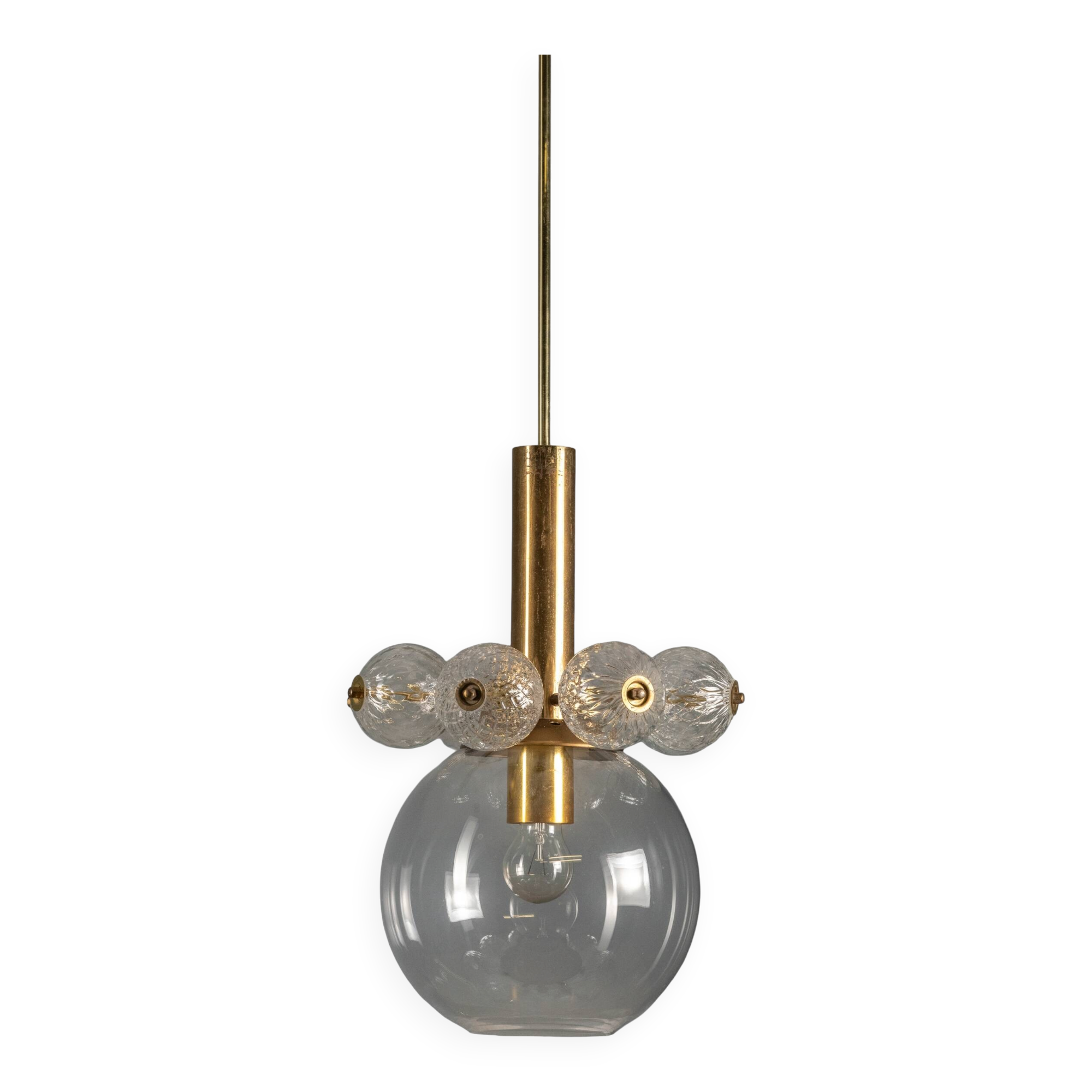 Mid-Century Brass Chandelier with Glass Globes, 1960s