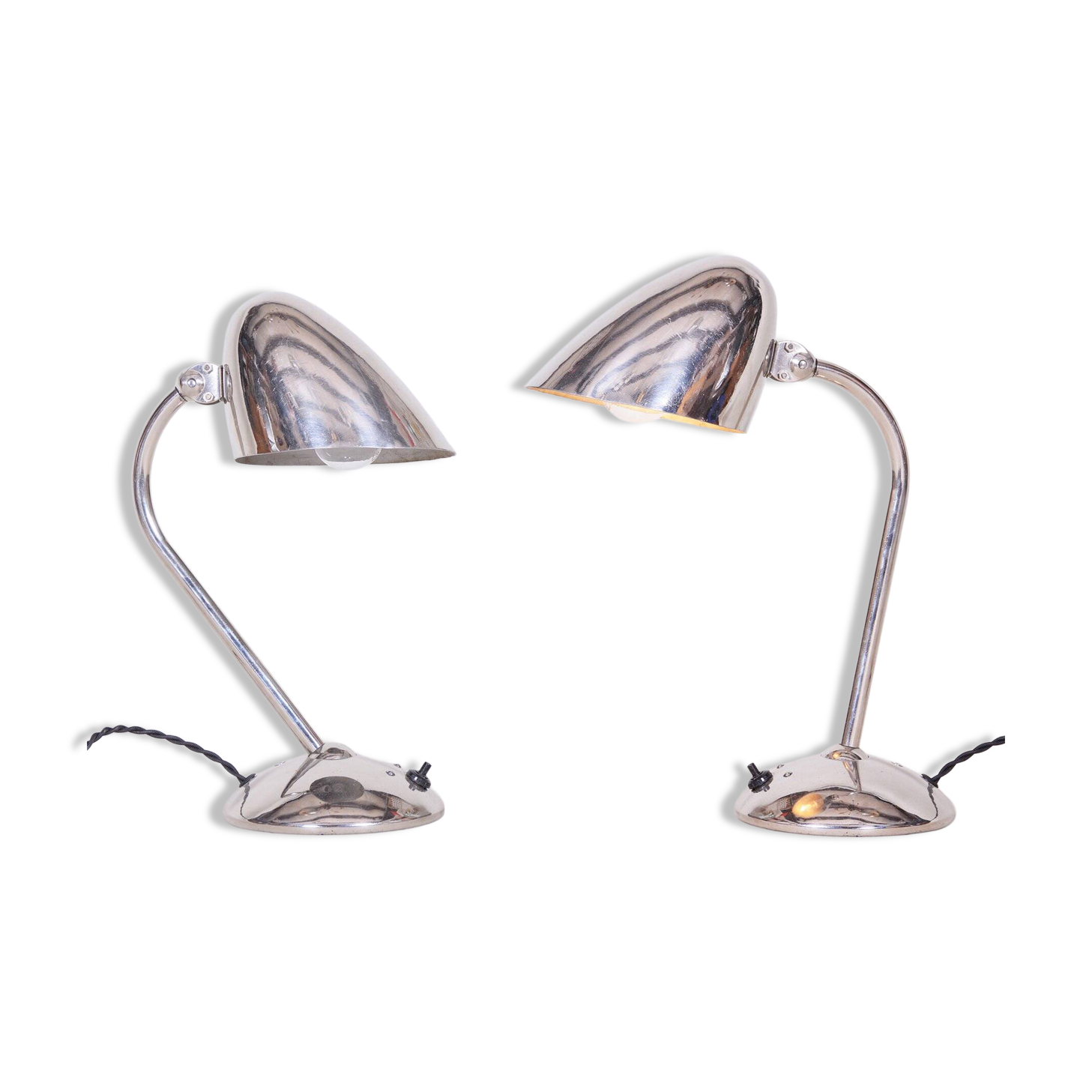 Art Deco Table Lamps in Chrome & Aluminium attributed to Franta Anyz for Napako, Czech, 1930s, Set of 2