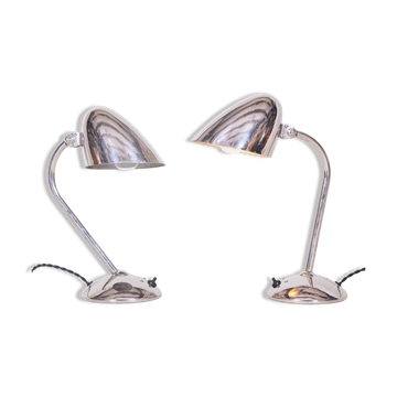Paire de lampes de table Art Déco en chrome et aluminium attribuées à Franta Anyz pour Napako, République tchèque, années 1930