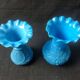 Antique French Opaline Glass Vases: Art Nouveau Floral Pair