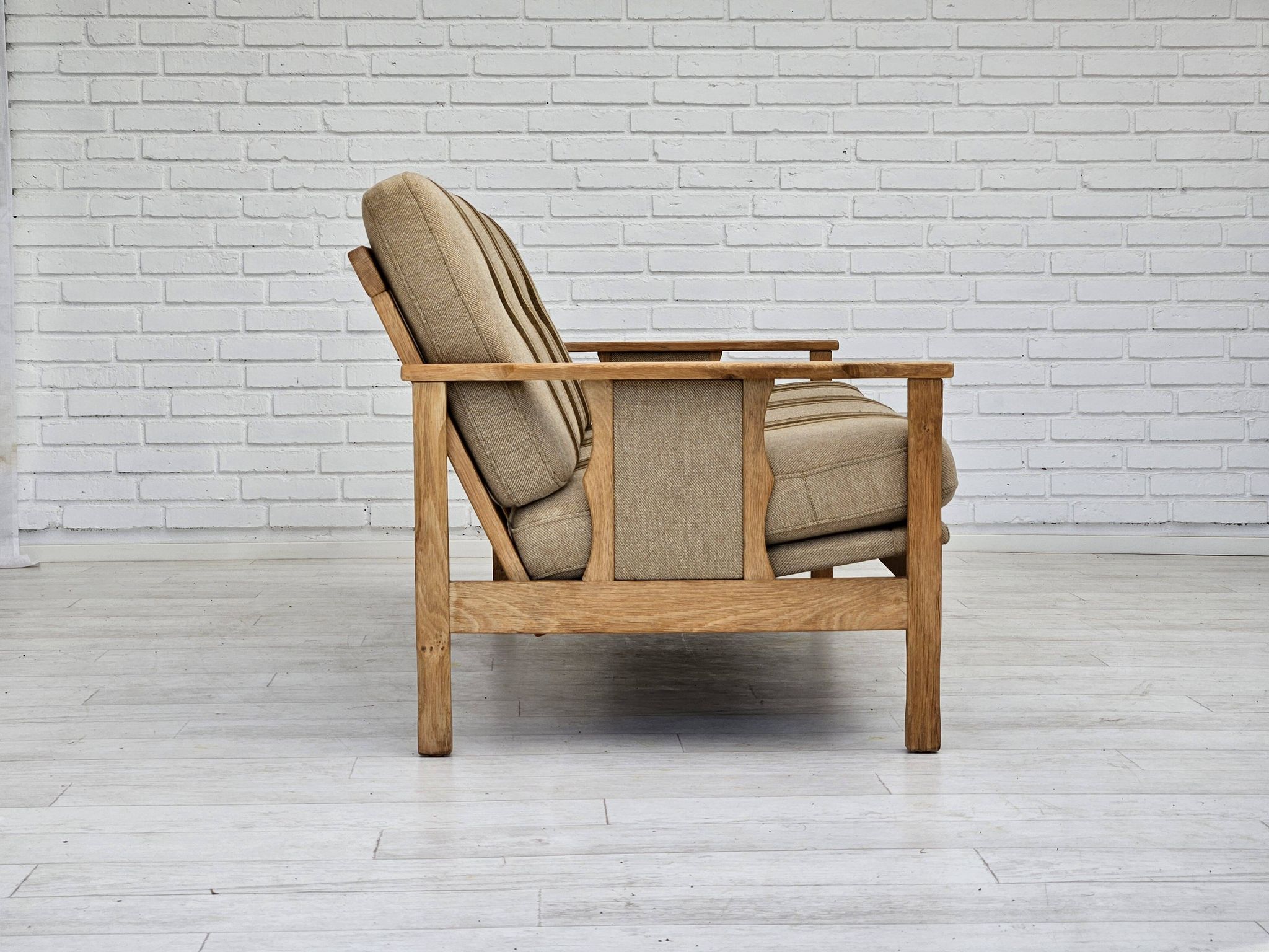 1970s, Danish 3 seater sofa, original very good condition, wool, oak.