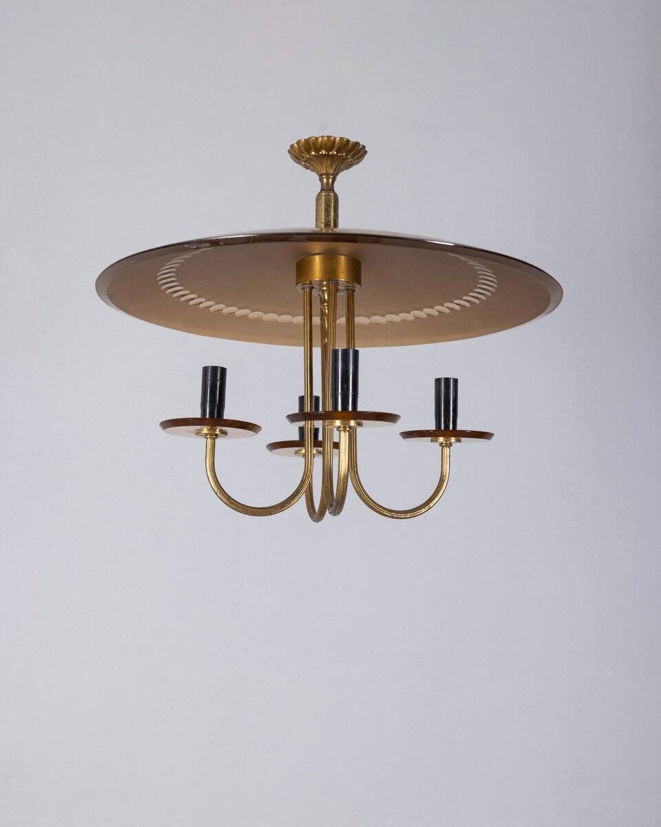 Vintage 1950s Italian-design brass and pink glass chandelier