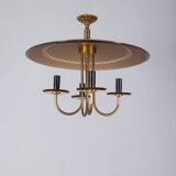 Vintage 1950s Italian-design brass and pink glass chandelier
