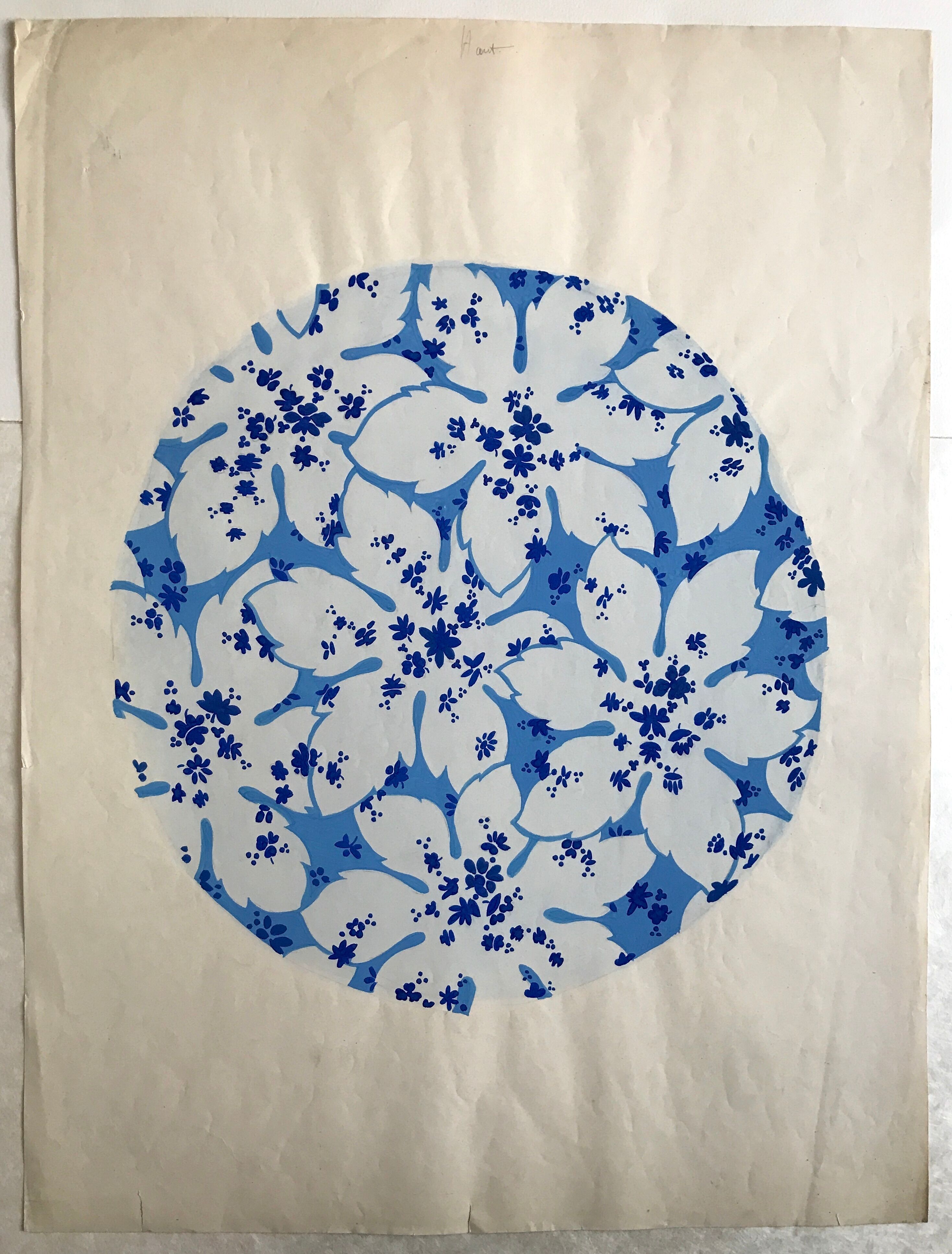 Original gouache on paper by Editions JEHLEM, floral decoration (rosette), twentieth century, Paris