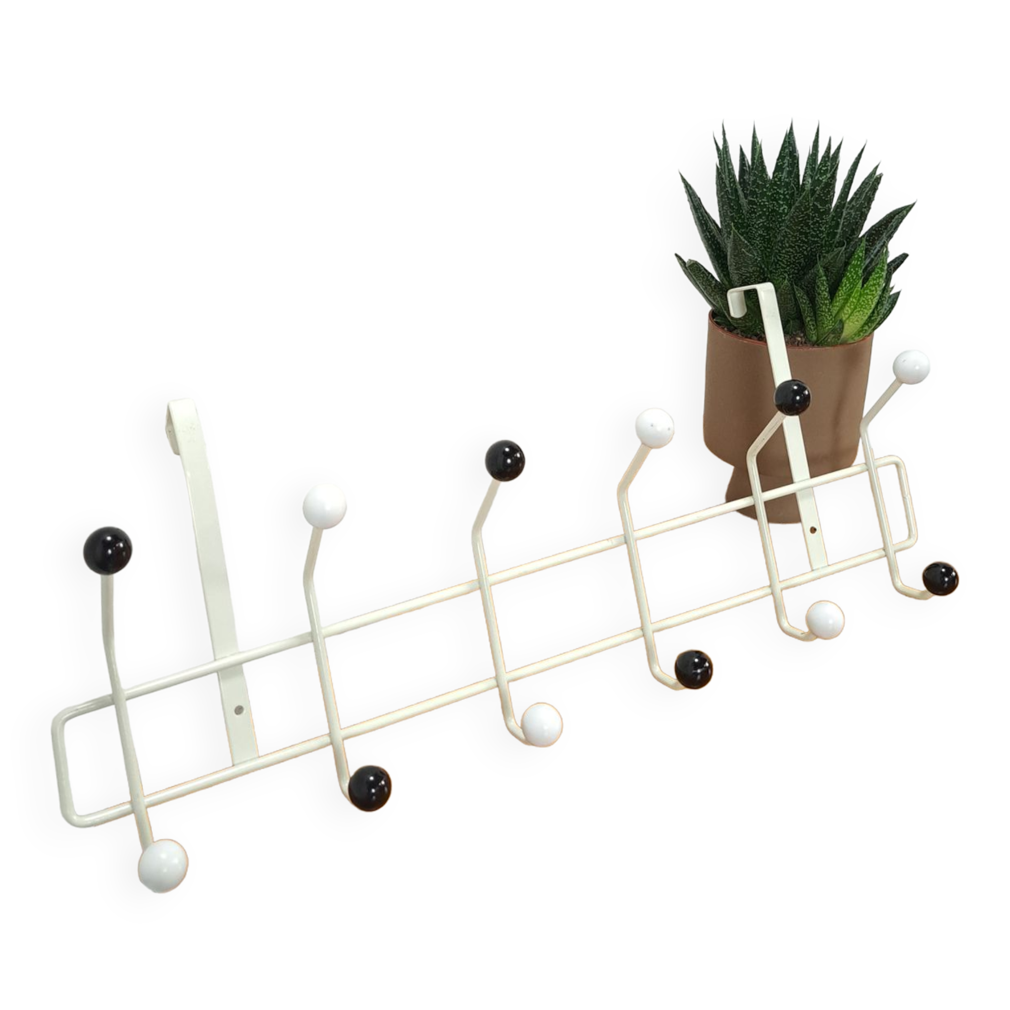 Vintage wall coat rack black white with hooks vintage