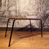 Old 1950s suitcase bench with wooden slats