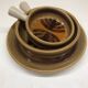 Set of 3 ceramic caquelon dishes from Pornic, Palmyre decor