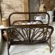 Vintage turned wood and rattan magazine rack