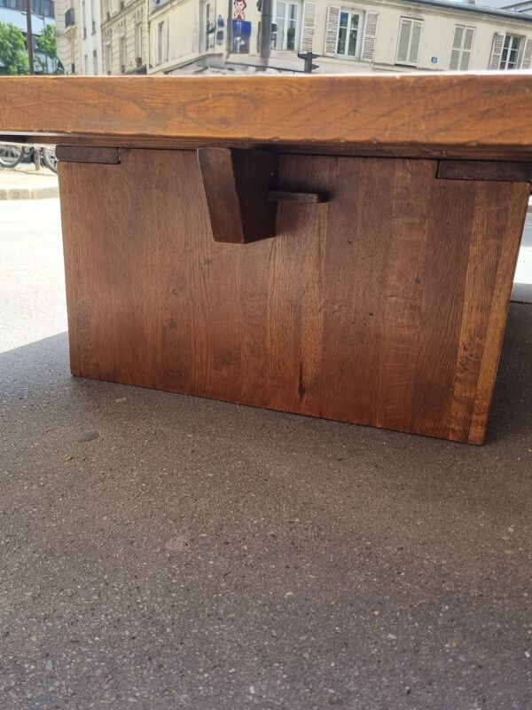 Table basse rustique brutaliste en bois massif ancien 195 x 90 cm