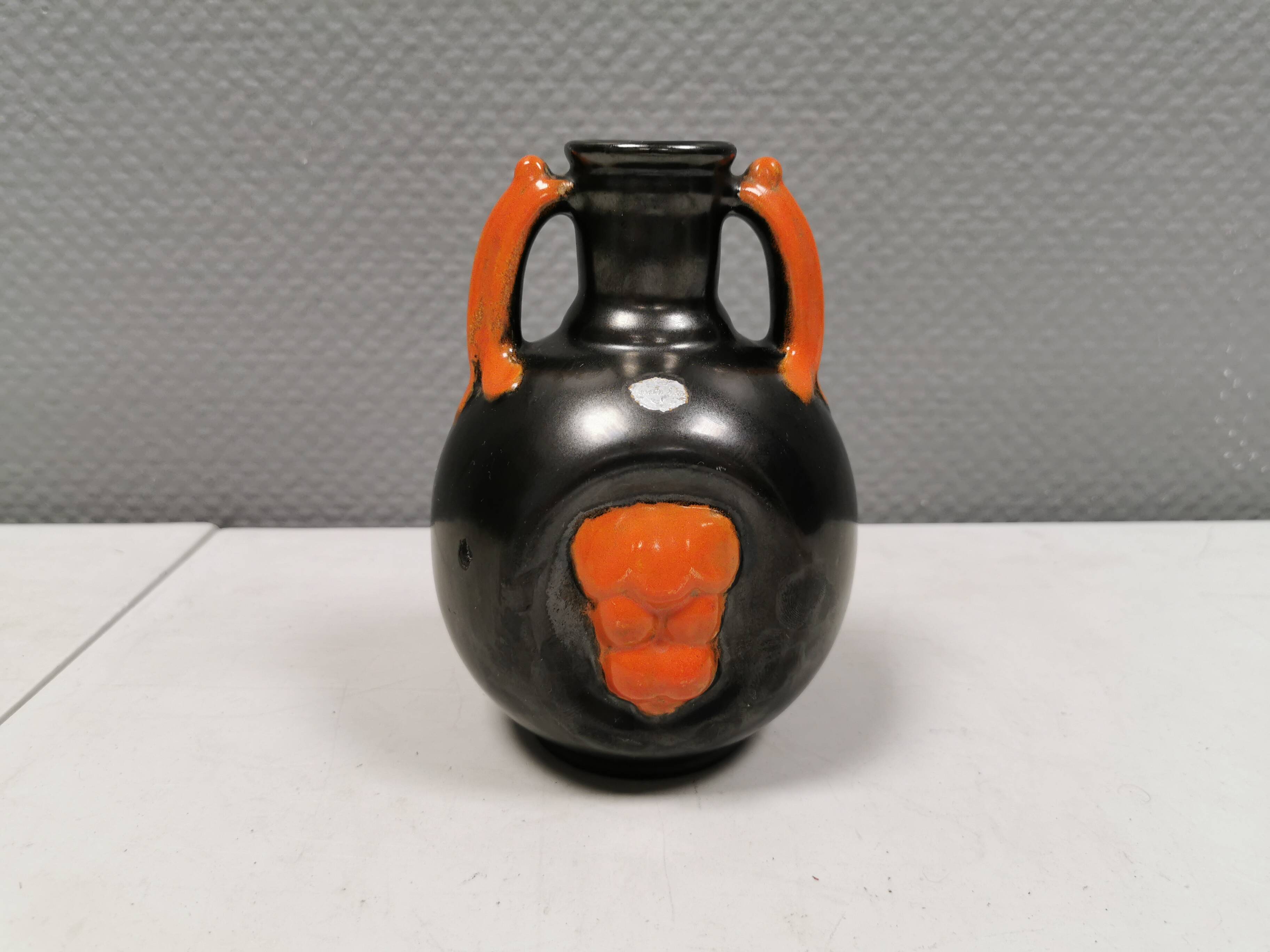 Vase in metallic glaze with orange details, Upsala Ekeby Sweden