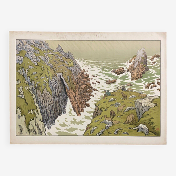 Lithographie par Henri Rivière La Falaise