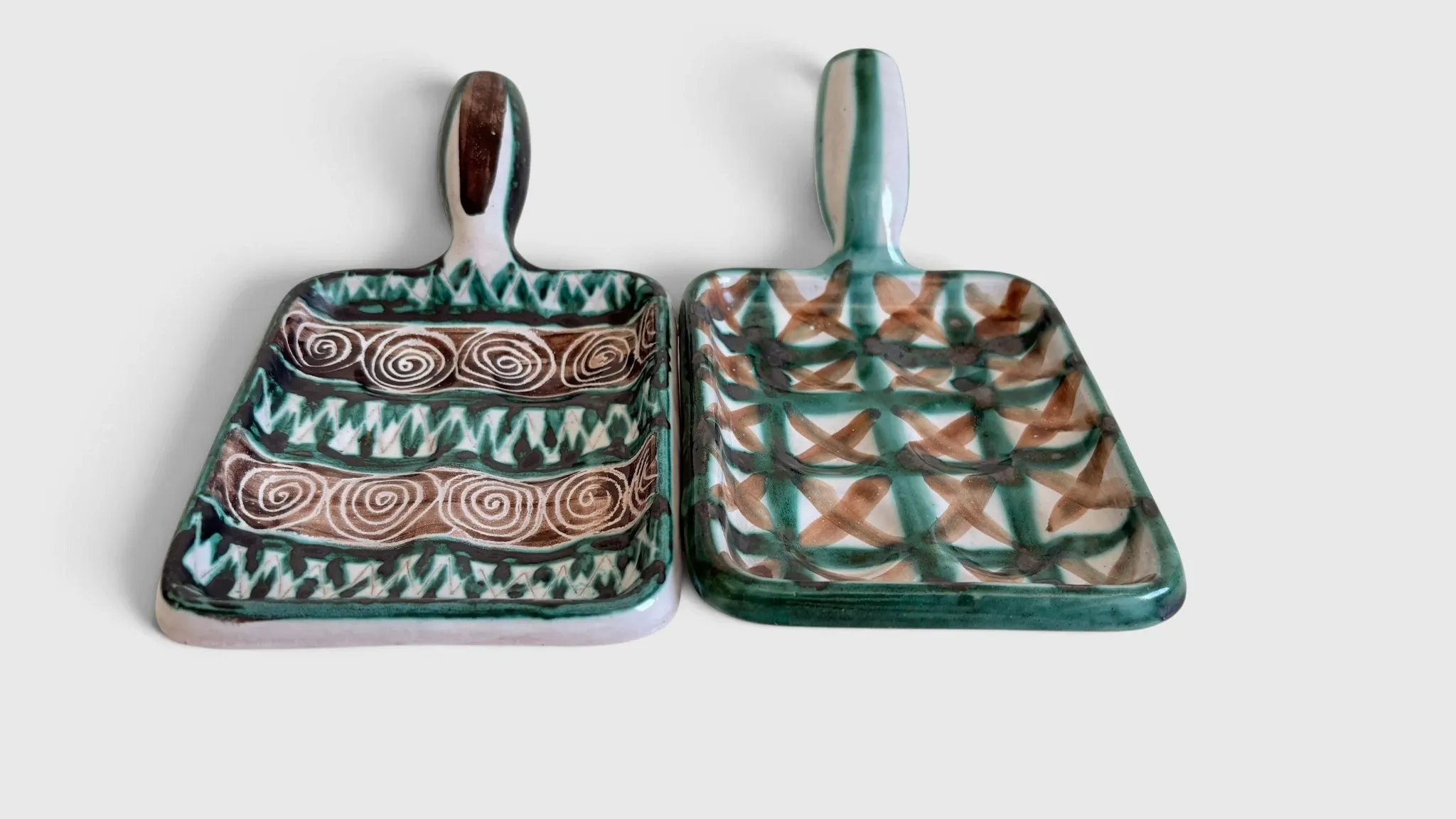 Pair of Robert Picault Ceramic Handled Trays, Vallauris, France, circa 1950
