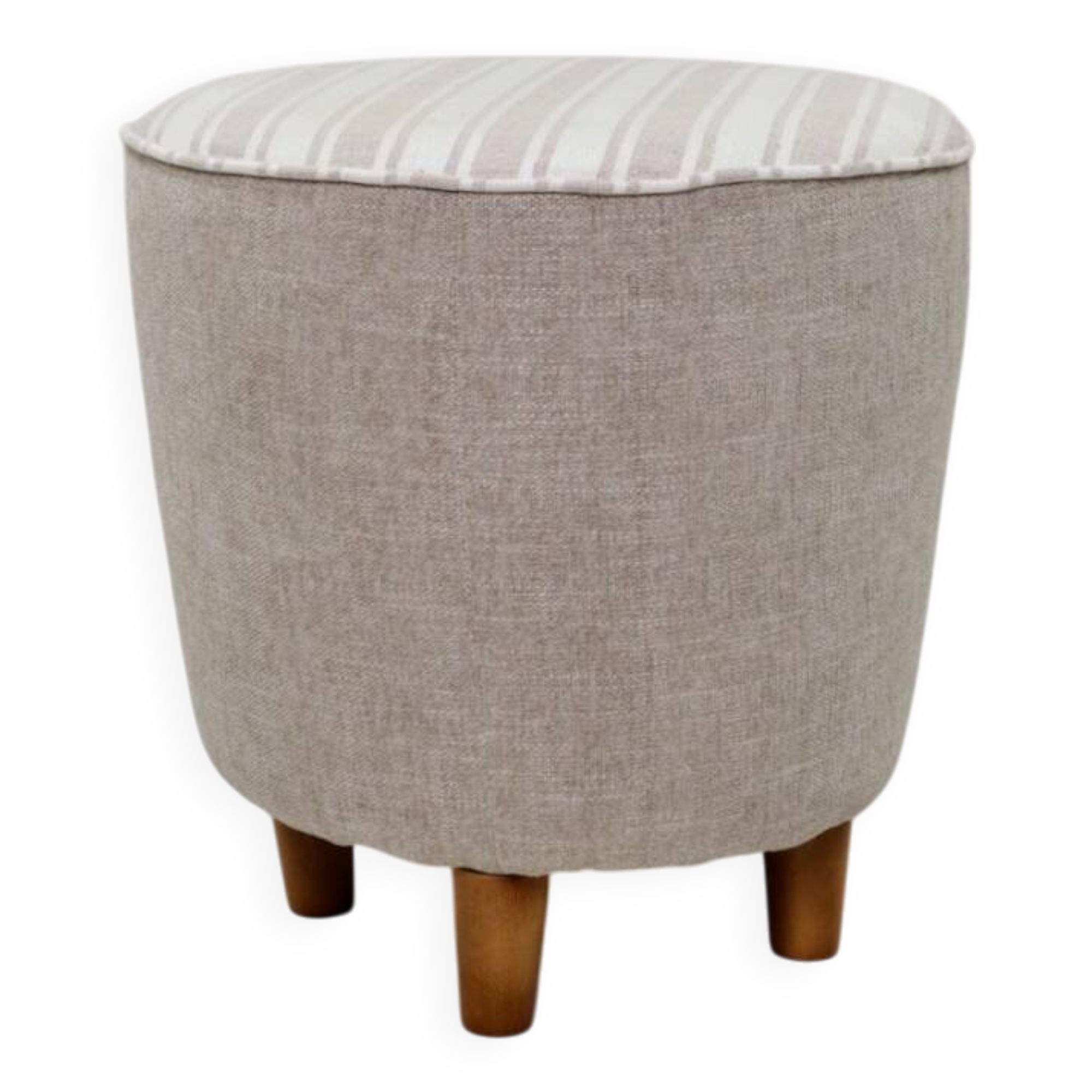 Vintage pouf with stripes, ottoman style , footrest for armchair