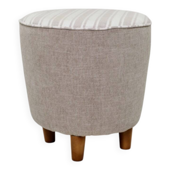 Vintage pouf with stripes, ottoman style , footrest for armchair