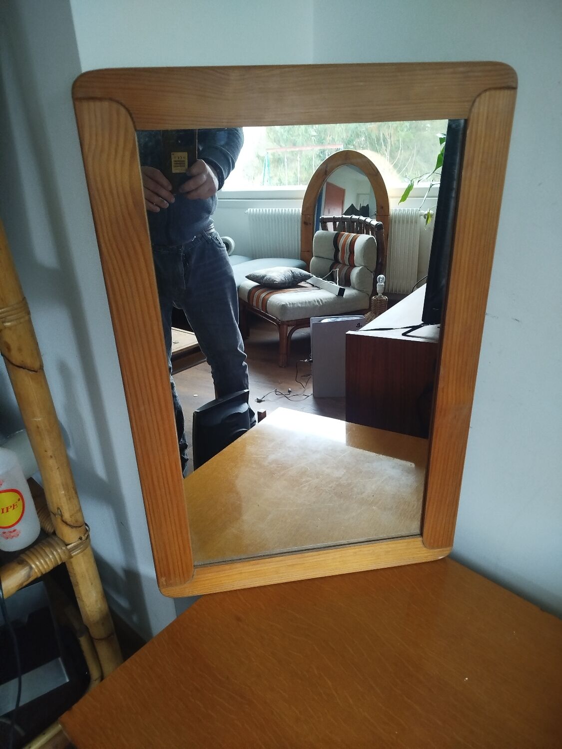 Miroir scandinave vintage en pin