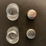 Italian salt and pepper shaker in stainless steel and Alessi glass, 1980