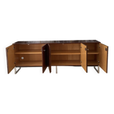 Scandinavian sideboard in rosewood, 5 doors. Chrome square tube base.