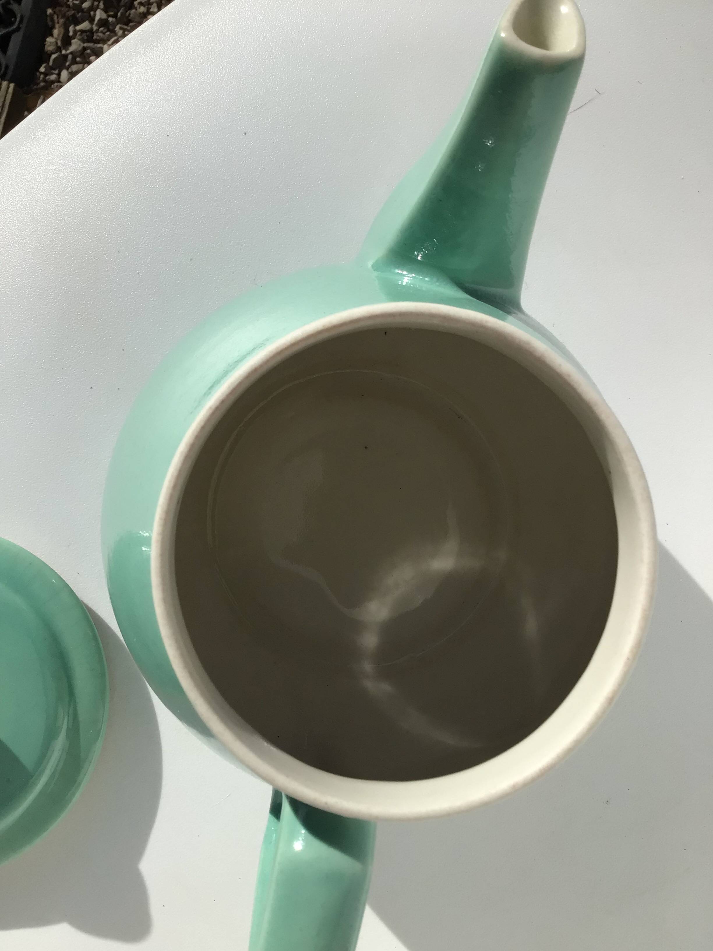 Art deco blue green stoneware teapot
